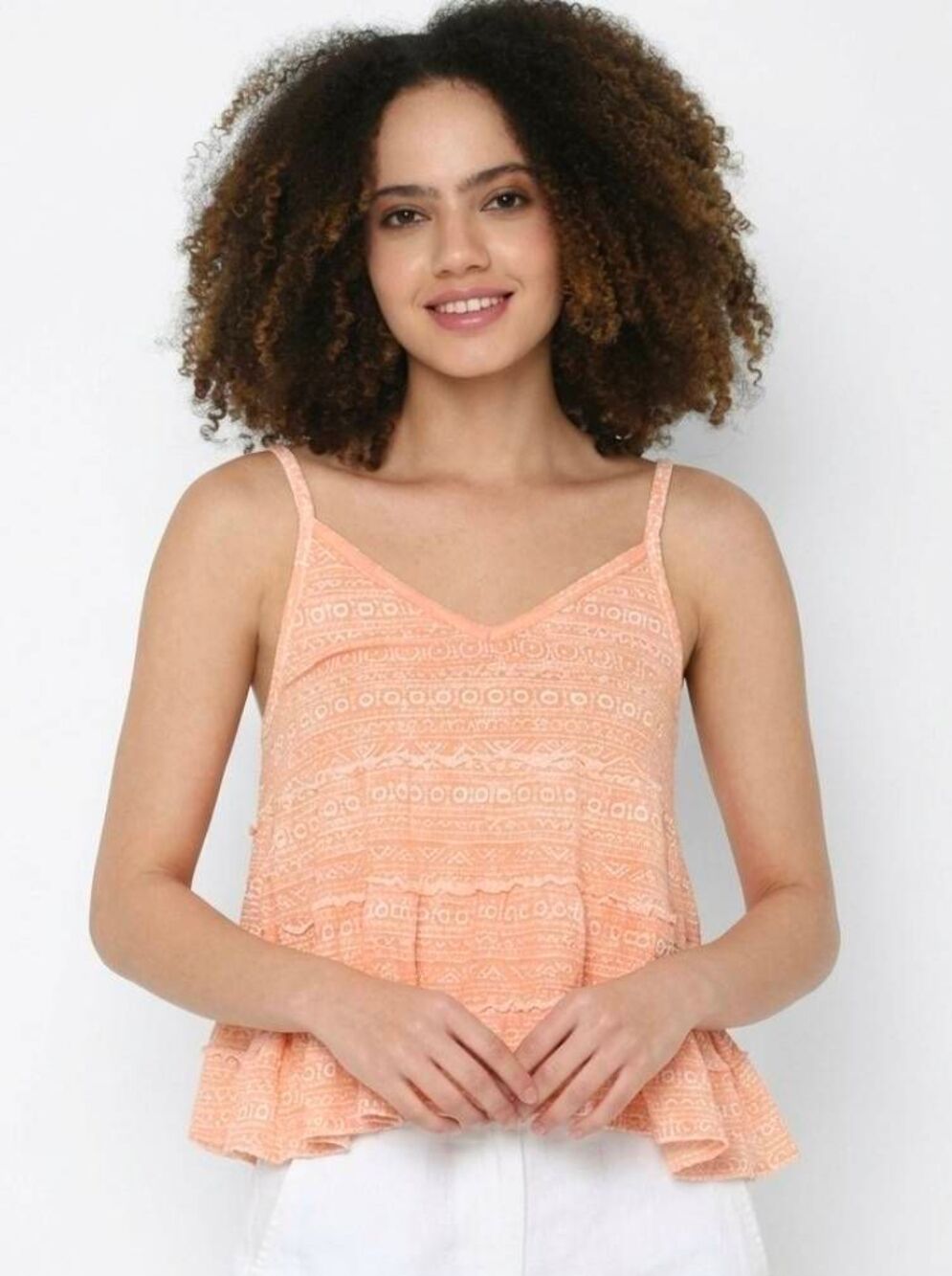 🔹️NWT American Eagle Orange & Cream Tribal Aztec Sleeveless Babydoll Top XLarge